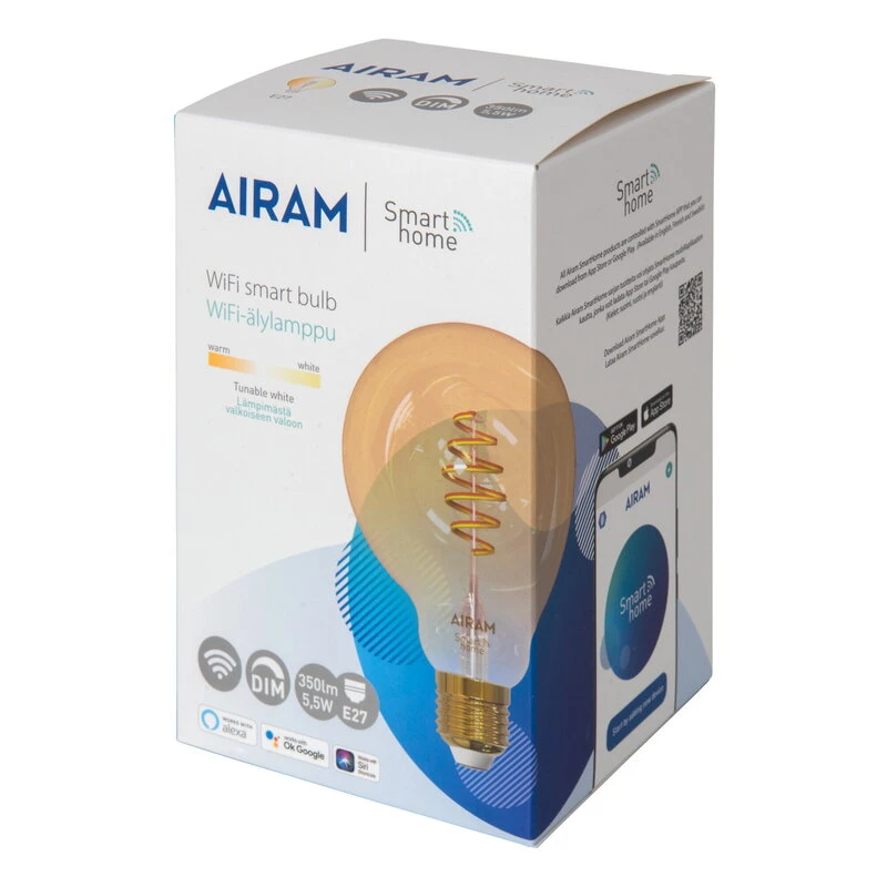 Airam SmartHome WiFi LED Lamppu G95, E27 5,5W 350lm 1800-3000K, Amber 2 Airam SmartHome WiFi LED Lamppu G95, E27 5,5W 350lm 1800-3000K, Amber - Image 2