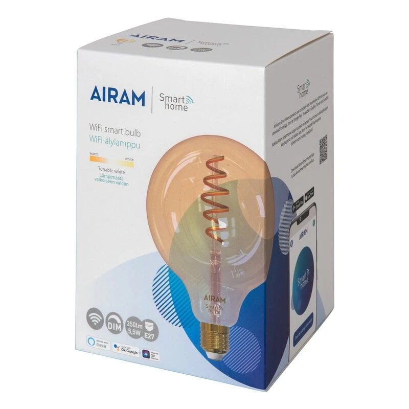 Airam SmartHome WiFi LED Lamppu G125, E27 5,5W 350lm 1800-3000K, Amber 2 Airam SmartHome WiFi LED Lamppu G125, E27 5,5W 350lm 1800-3000K, Amber - Image 2